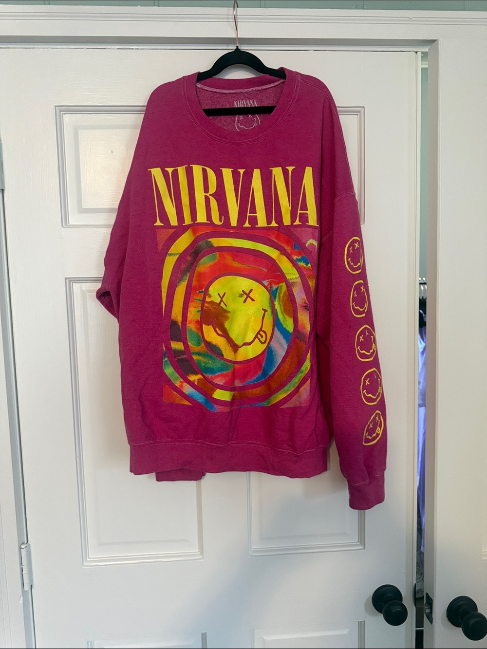 NIRVANA Pink Multicolor Graphic Crewneck Sweatshirt